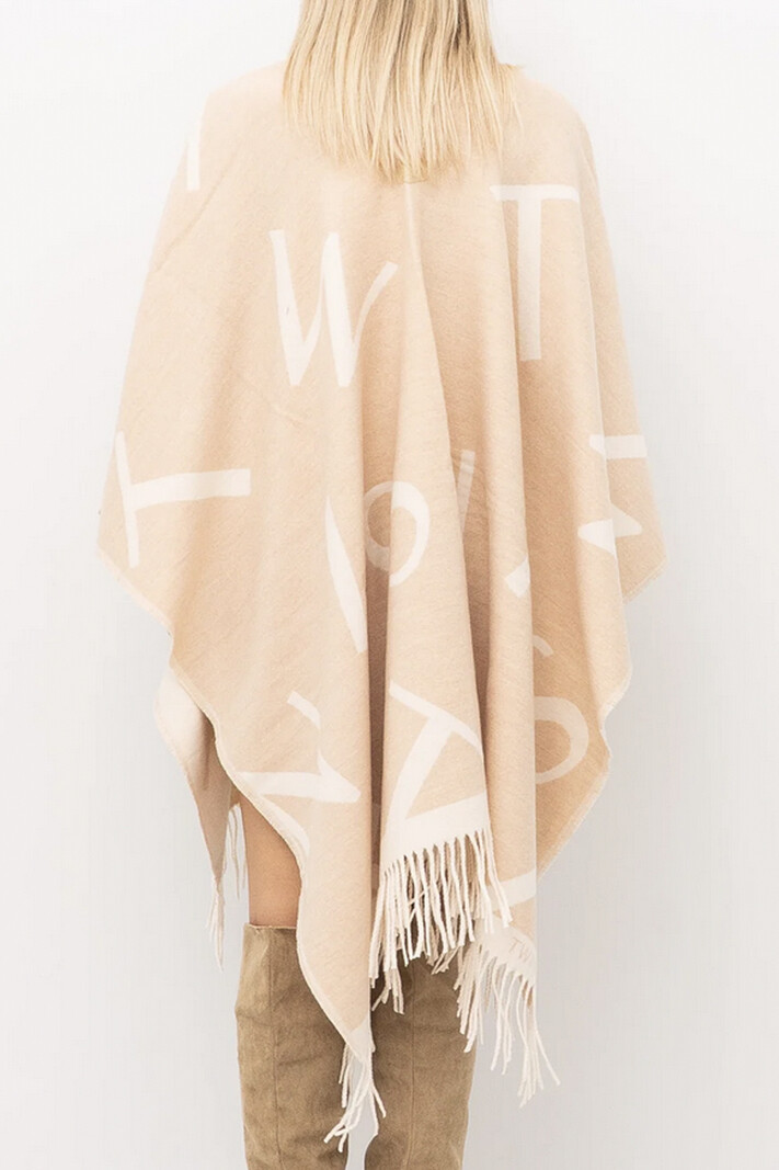 TWINSET Twinset poncho met room witte logo letters BEIGE