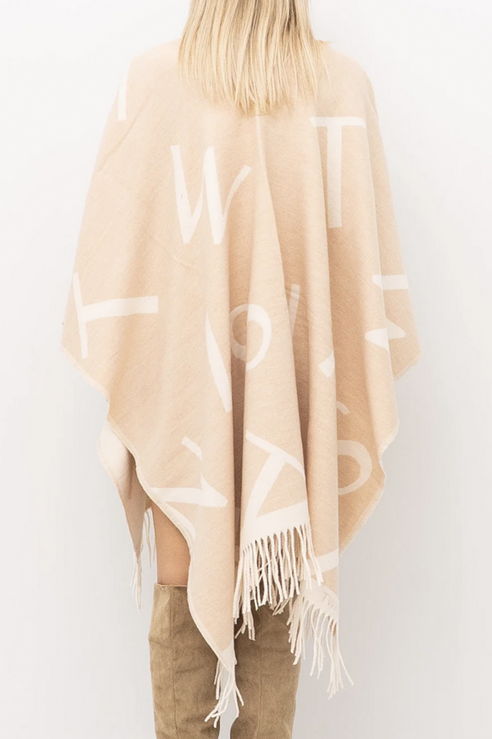 TWINSET Twinset poncho with white logo letters light BEIGE