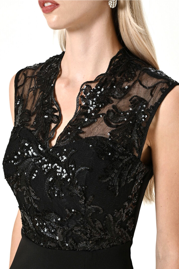 RINASCIMENTO Rinascimento dress with slit and lace top with sequins BLACK