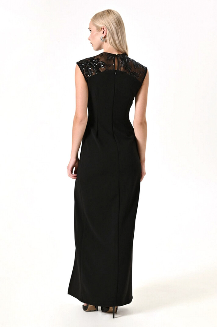 RINASCIMENTO Rinascimento dress with slit and lace top with sequins BLACK