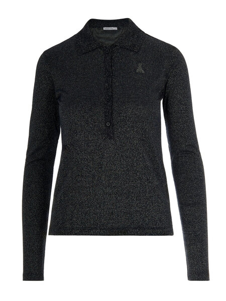 PATRIZIA PEPE Patrizia Pepe glitter polo shirt with logo in black rhinestones BLACK