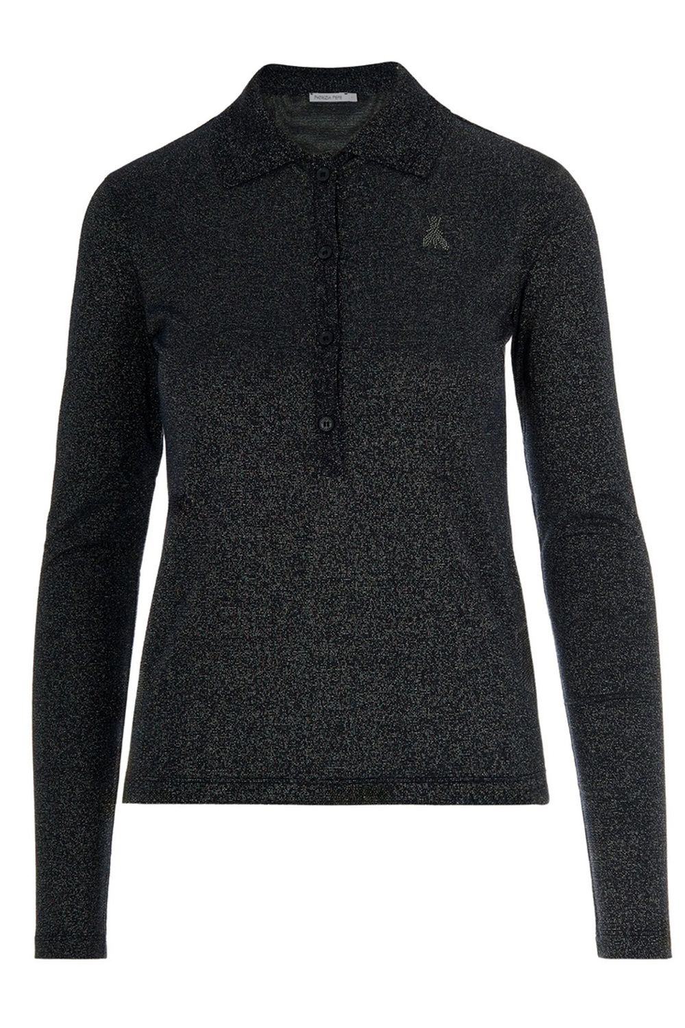 PATRIZIA PEPE Patrizia pepe glitter polo shirt met logo in zwarte strass steentjes ZWART