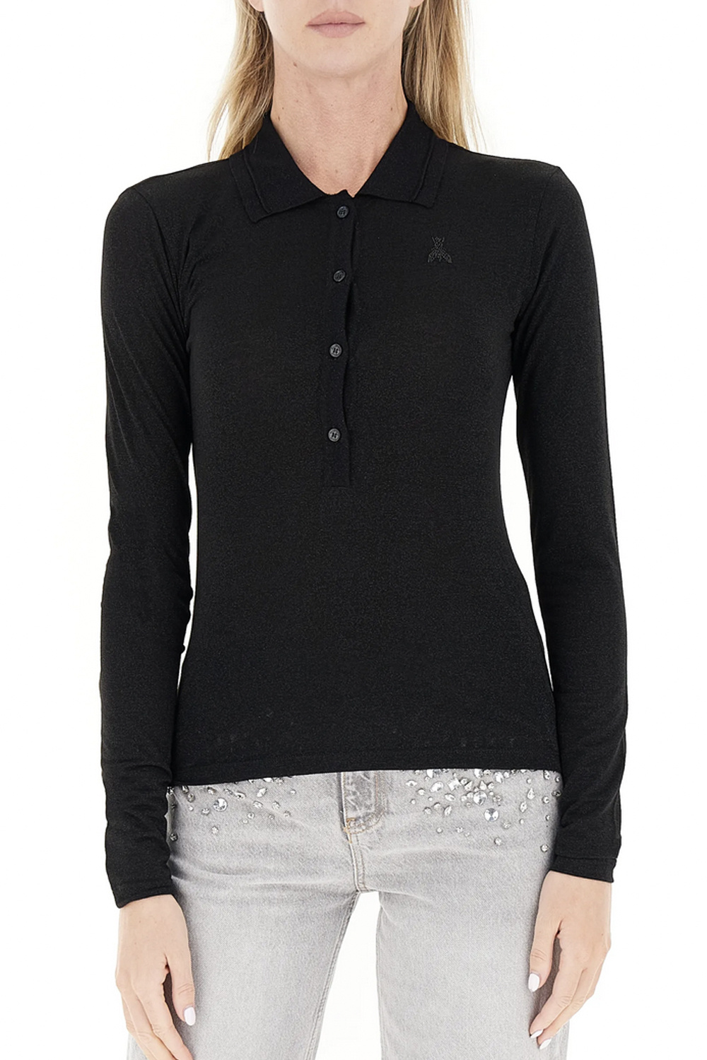 PATRIZIA PEPE Patrizia pepe glitter polo shirt met logo in zwarte strass steentjes ZWART
