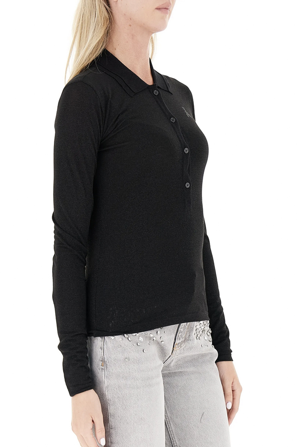 PATRIZIA PEPE Patrizia pepe glitter polo shirt met logo in zwarte strass steentjes ZWART