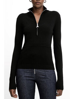 PATRIZIA PEPE Patrizia Pepe turtleneck jumper with zip and silver logo BLACK