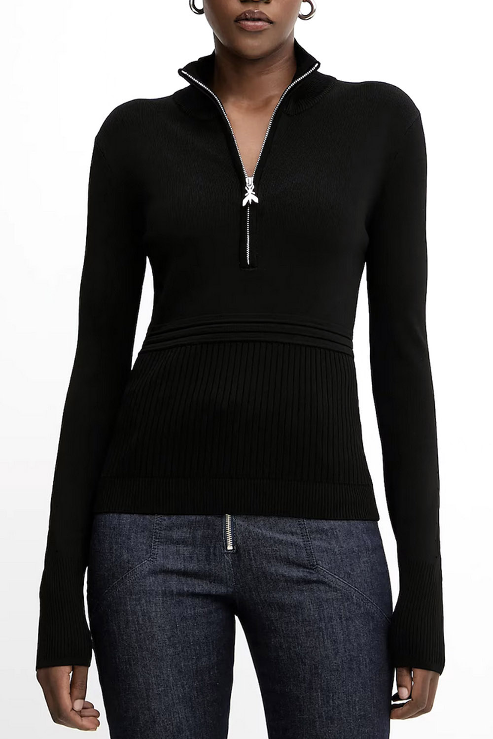 PATRIZIA PEPE Patrizia pepe colletje / turtleneck trui met rits en zilveren logo ZWART