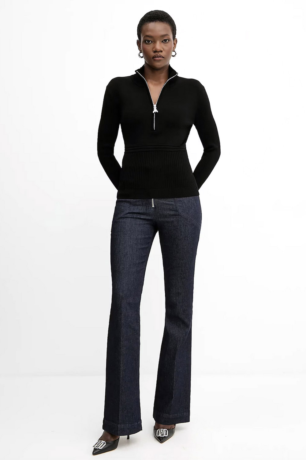 PATRIZIA PEPE Patrizia pepe colletje / turtleneck trui met rits en zilveren logo ZWART