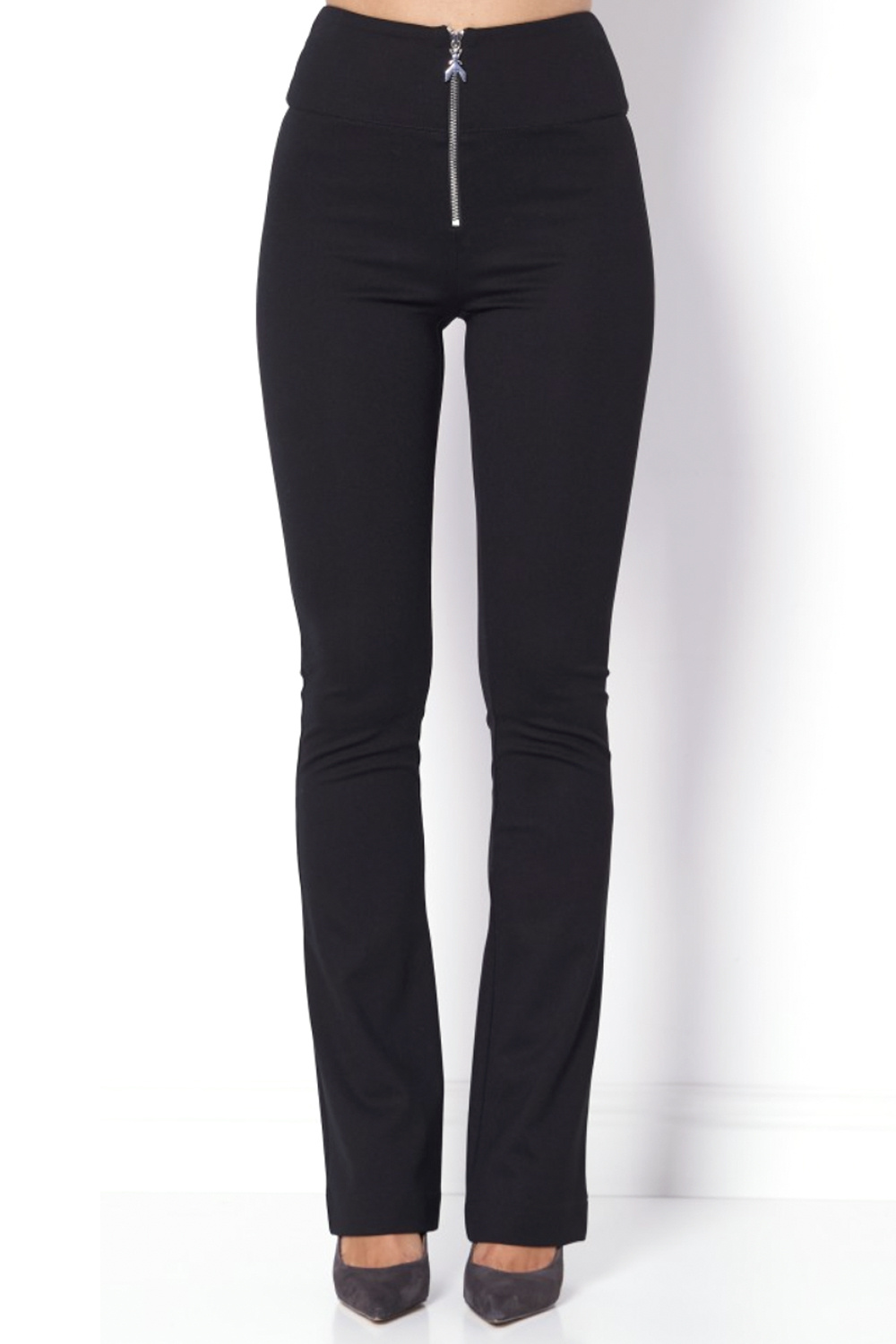 PATRIZIA PEPE Patrizia Pepe trousers with silver zip and logo on the front BLACK