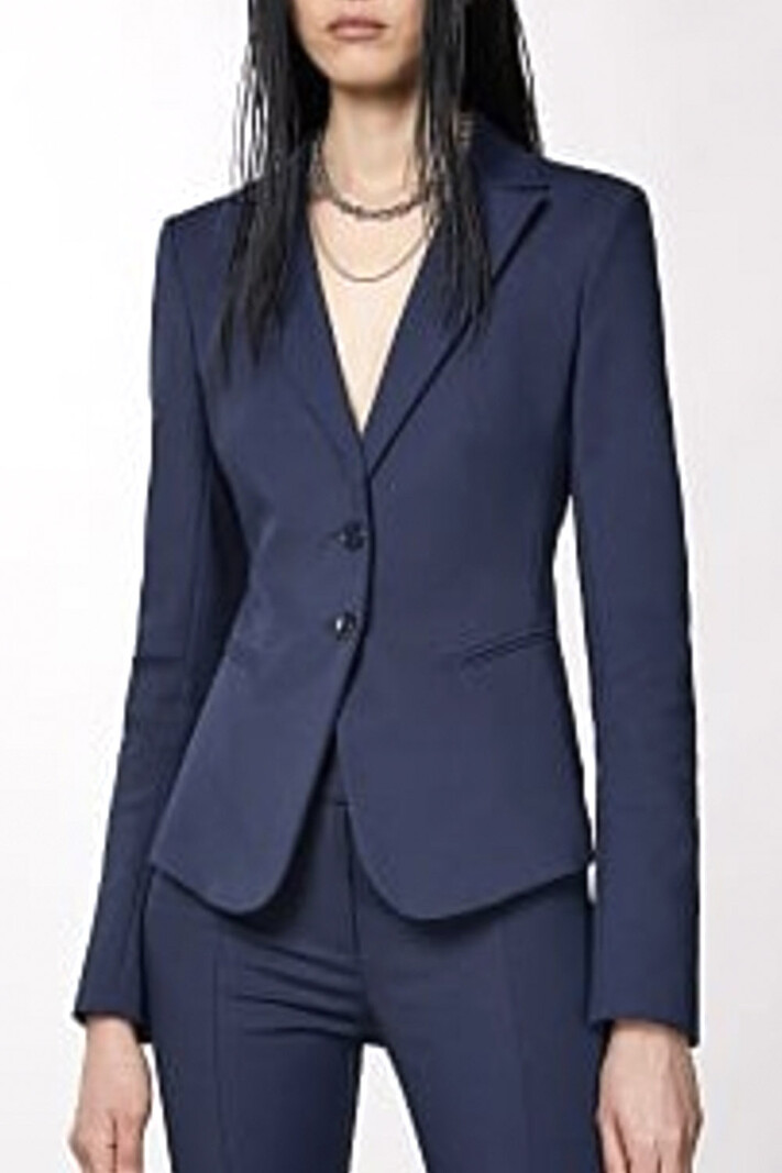 PATRIZIA PEPE Patrizia Pepe jas / getaileerd colbert / blazer met zilver logo op mouw DONKER BLAUW