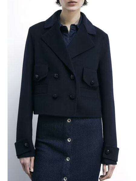 PATRIZIA PEPE Patrizia pepe korte jas wol mix met luxe blauwe knopen donker BLAUW