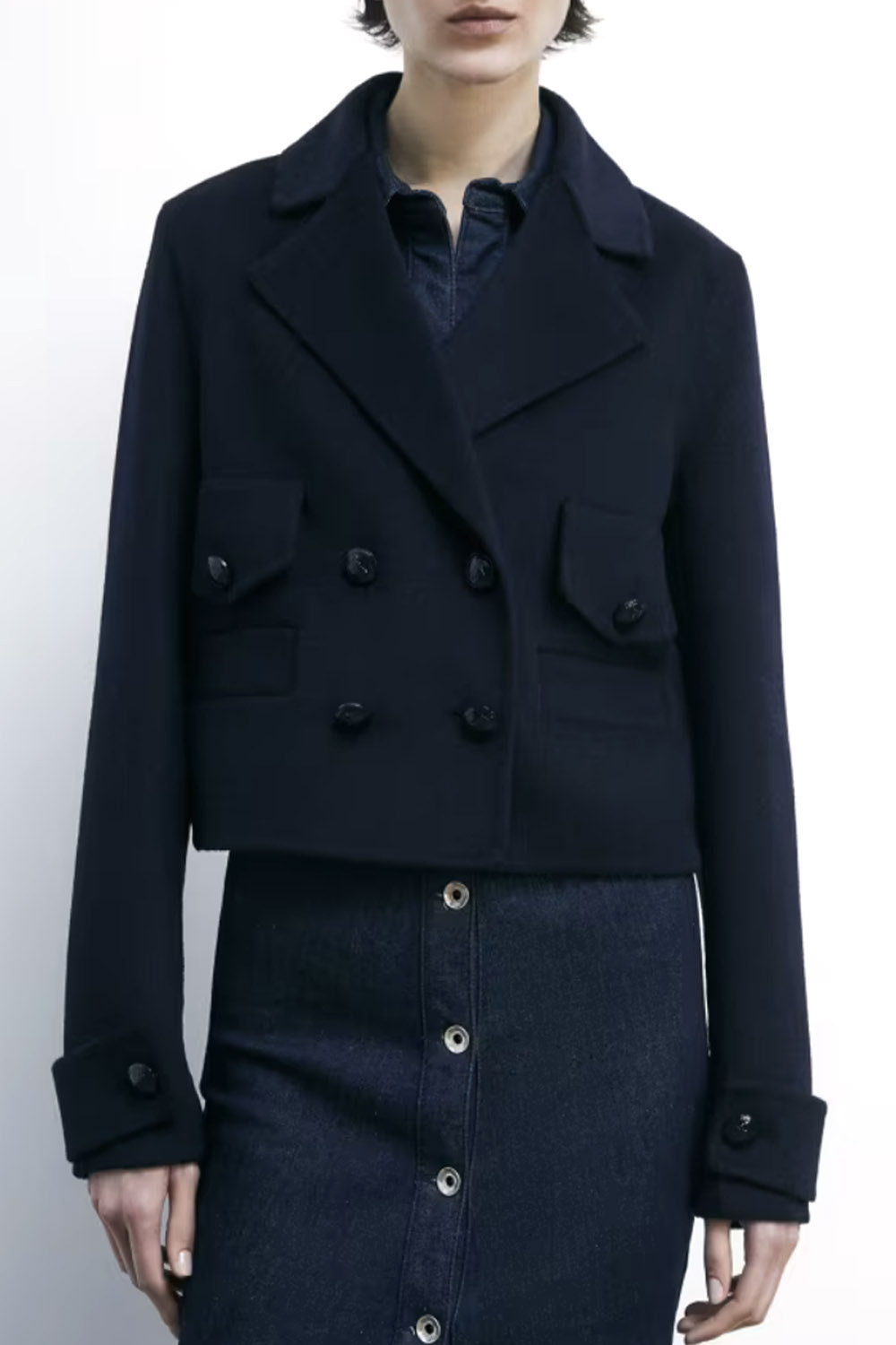 PATRIZIA PEPE Patrizia pepe korte jas wol mix met luxe blauwe knopen donker BLAUW