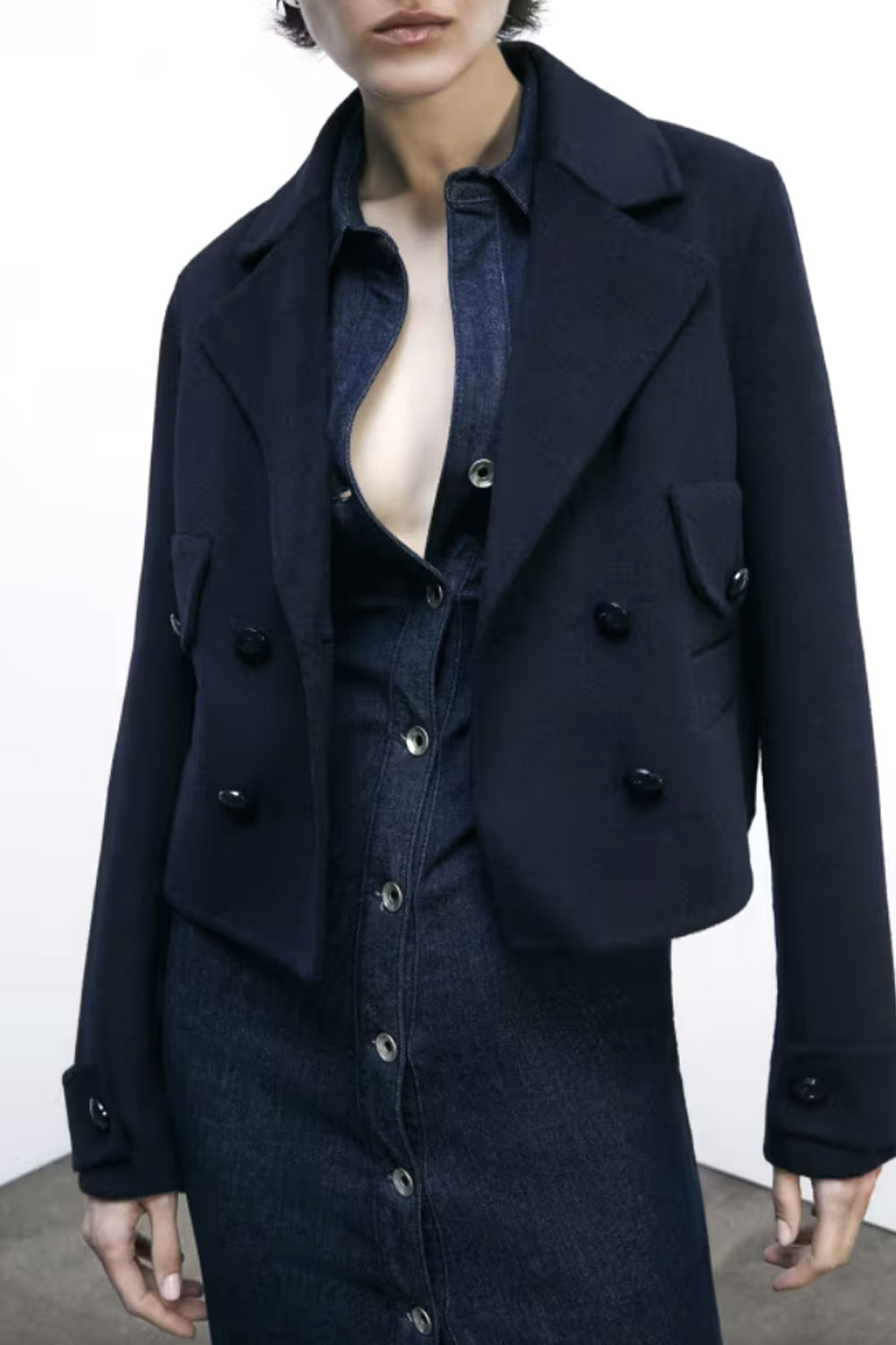 PATRIZIA PEPE Patrizia pepe korte jas wol mix met luxe blauwe knopen donker BLAUW