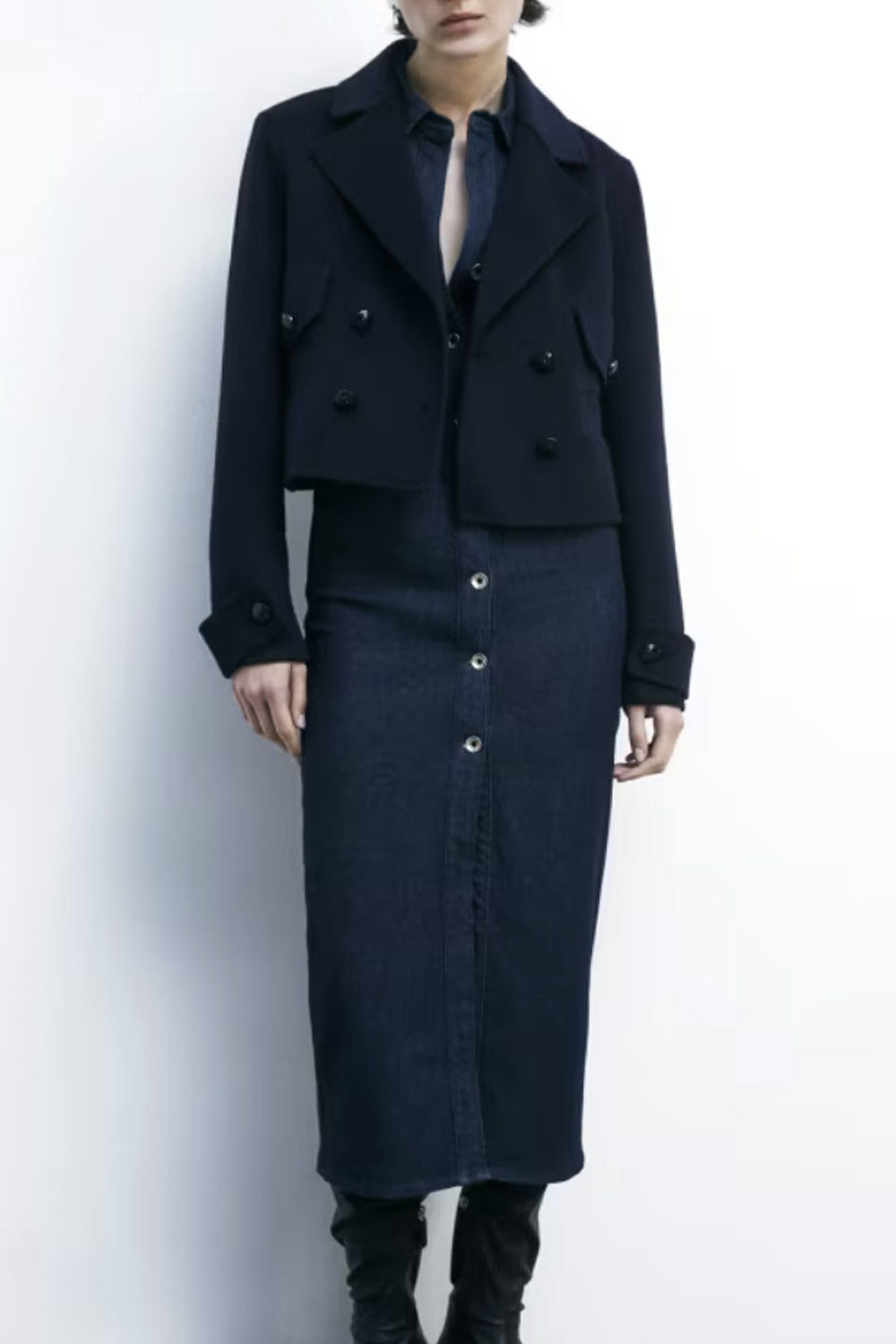 PATRIZIA PEPE Patrizia pepe korte jas wol mix met luxe blauwe knopen donker BLAUW