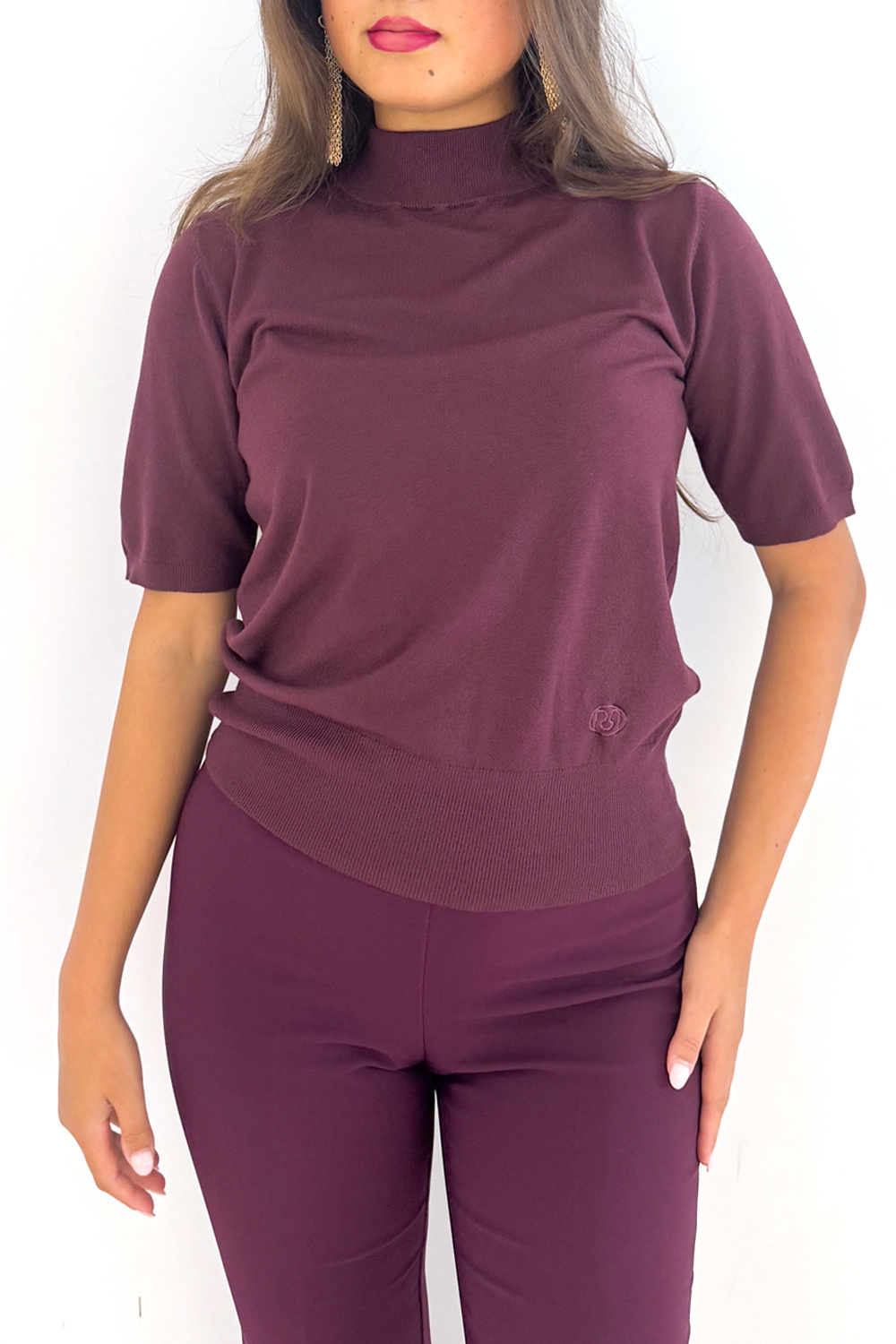 RINASCIMENTO Rinascimento colletje met korte mouw / turtleneck top BORDEAUX ROOD
