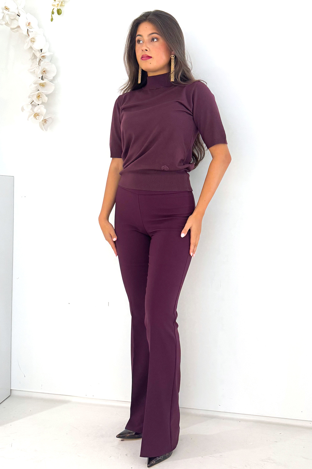 RINASCIMENTO Rinascimento colletje met korte mouw / turtleneck top BORDEAUX ROOD