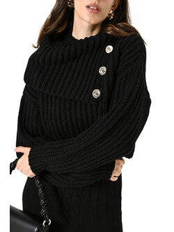RINASCIMENTO Rinascimento knitted sweater with beautiful wide collar and buttons BLACK