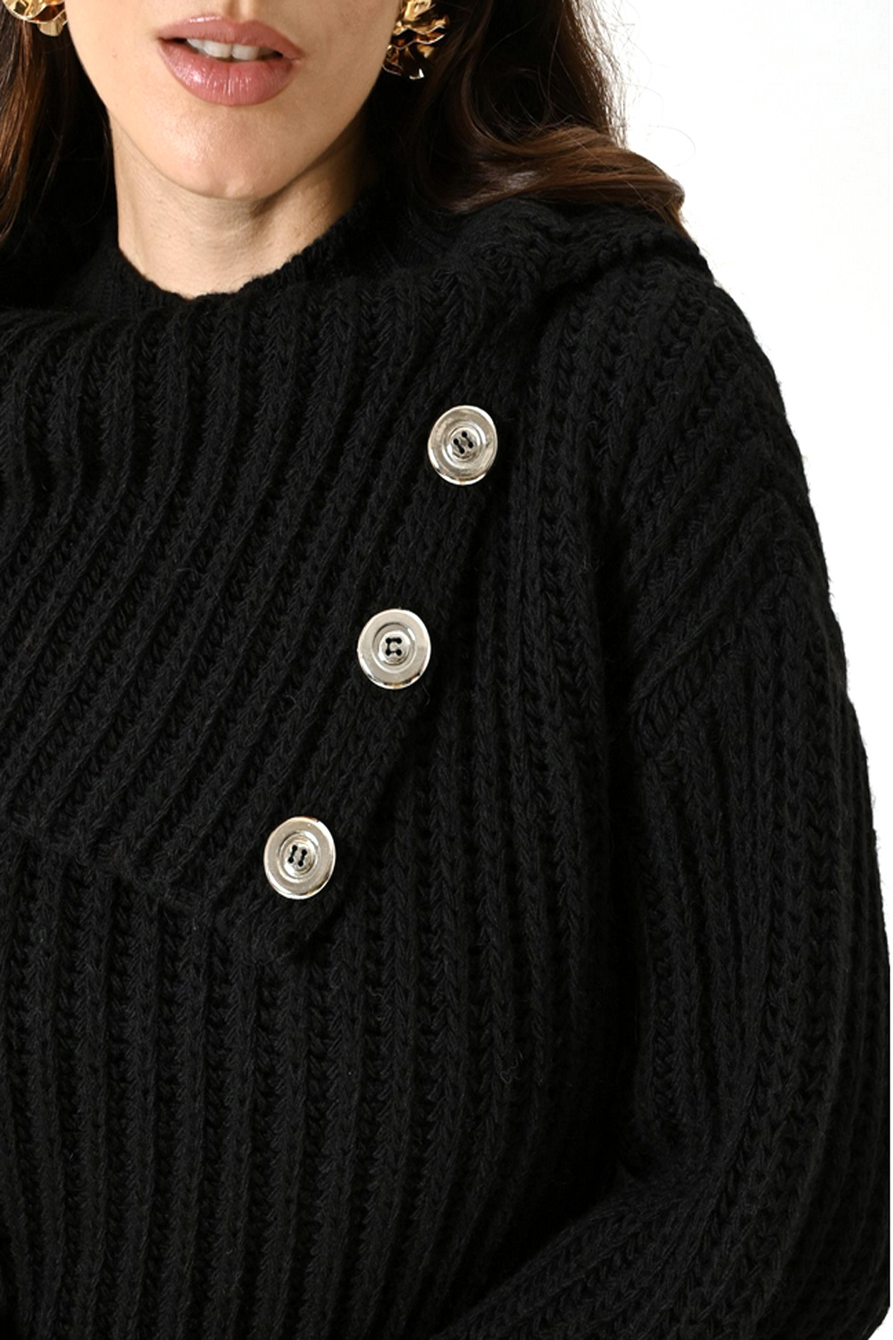 RINASCIMENTO Rinascimento gebreide trui met mooie wijde kraag en knopen ZWART