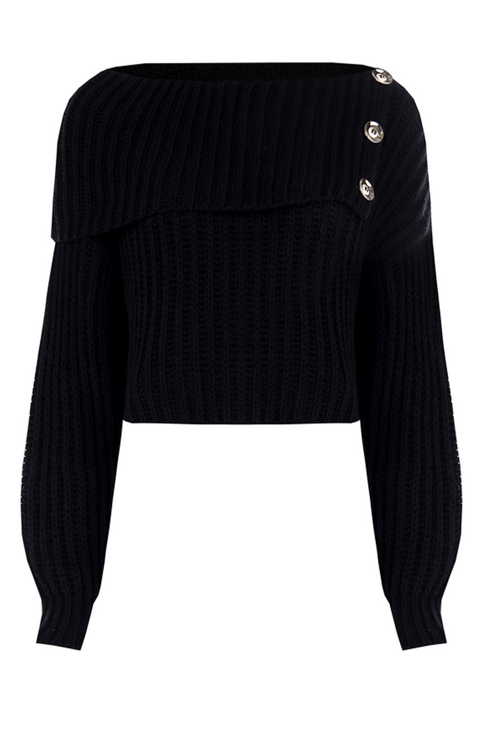 RINASCIMENTO Rinascimento gebreide trui met mooie wijde kraag en knopen ZWART