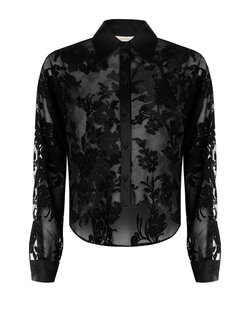 RINASCIMENTO Rinascimento transparante blouse met bloemenprint asymetrisch ZWART
