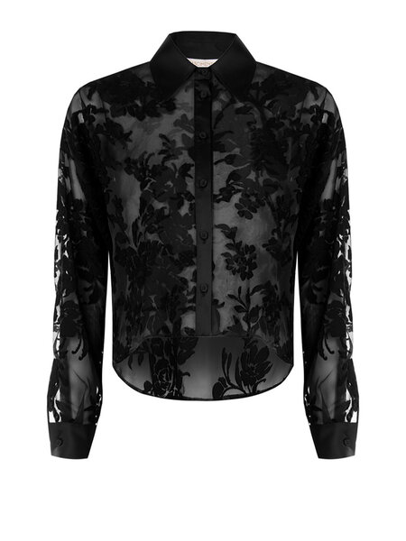 RINASCIMENTO Rinascimento transparent blouse with floral print, asymmetrical BLACK
