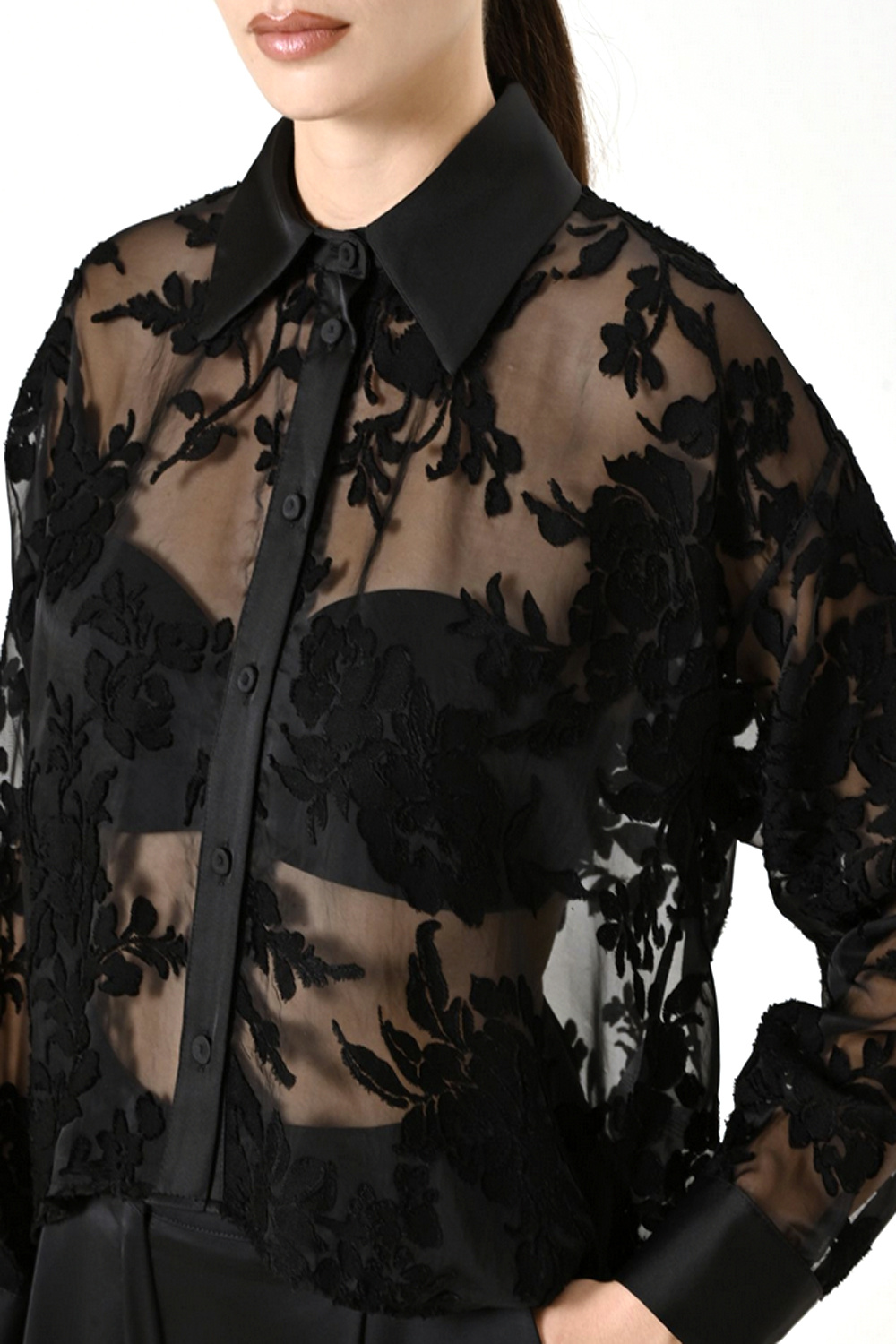 RINASCIMENTO Rinascimento transparante blouse met bloemenprint asymetrisch ZWART