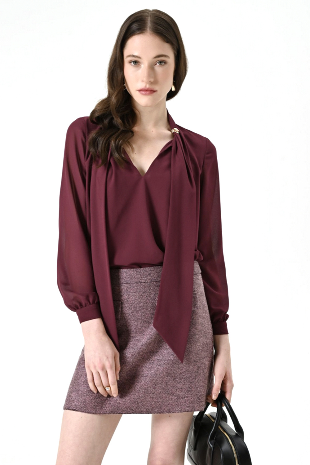 RINASCIMENTO Rinascimento blouse with scarf and gold details at the collar  BORDEAUX RED