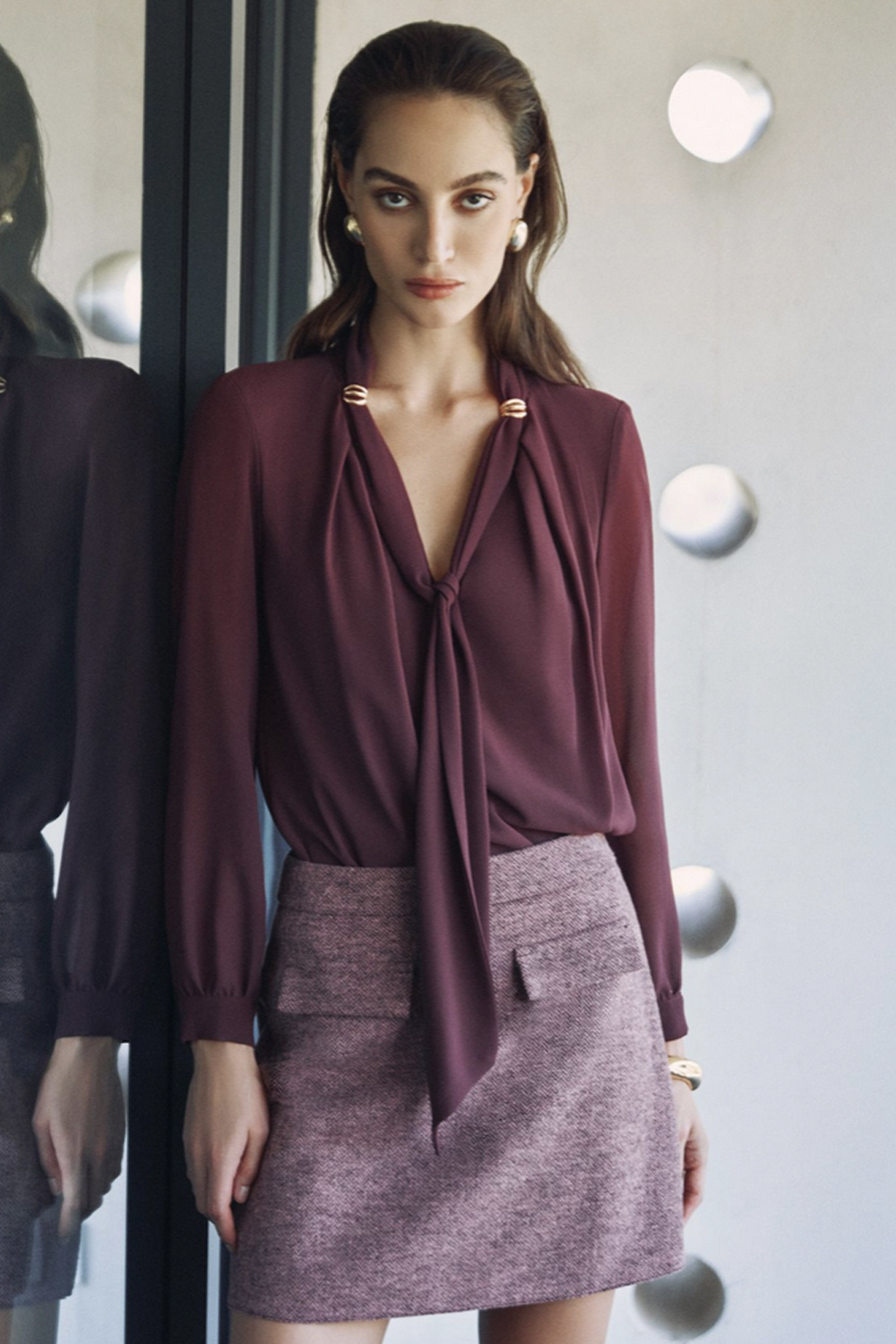 RINASCIMENTO Rinascimento blouse with scarf and gold details at the collar  BORDEAUX RED