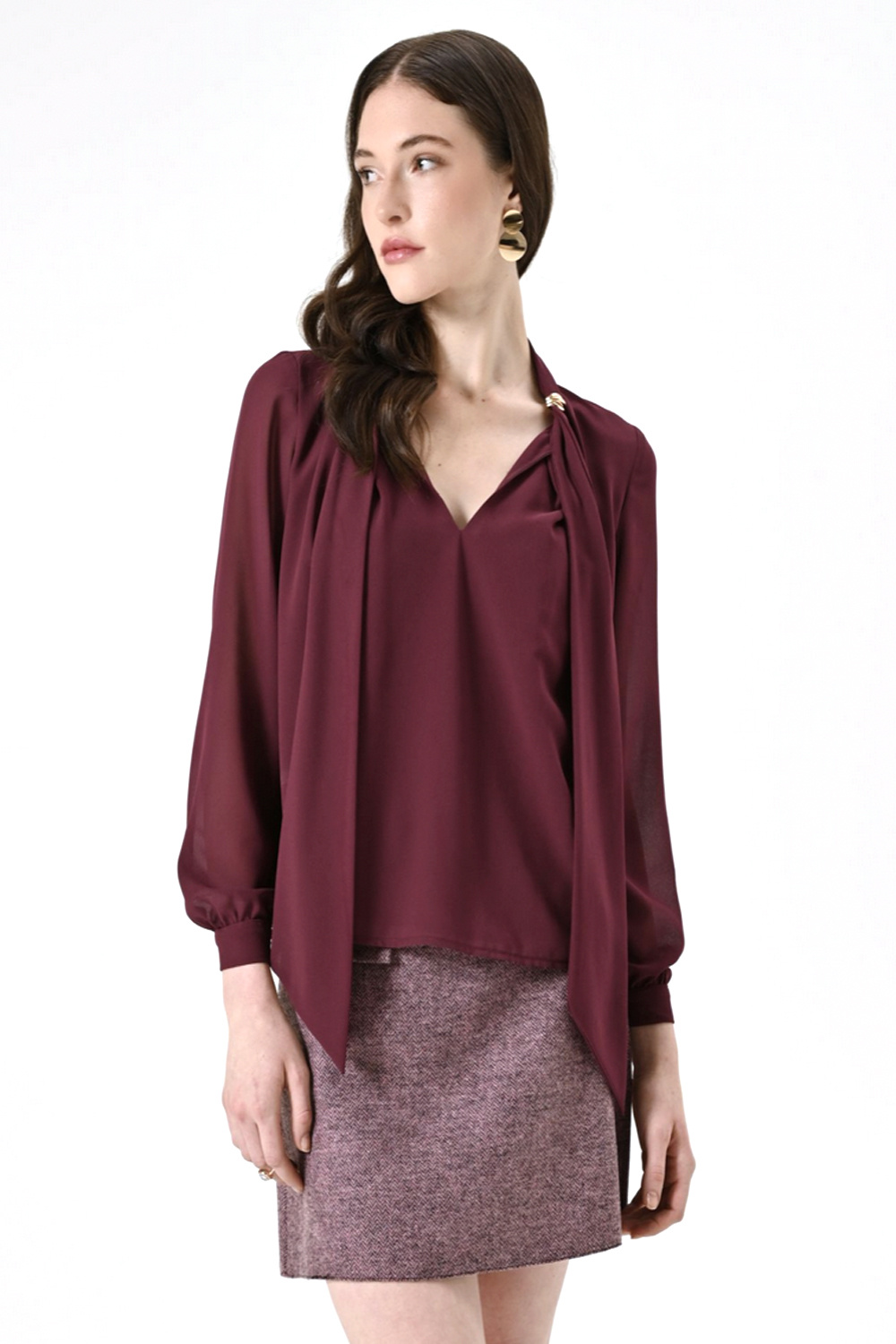 RINASCIMENTO Rinascimento blouse with scarf and gold details at the collar  BORDEAUX RED