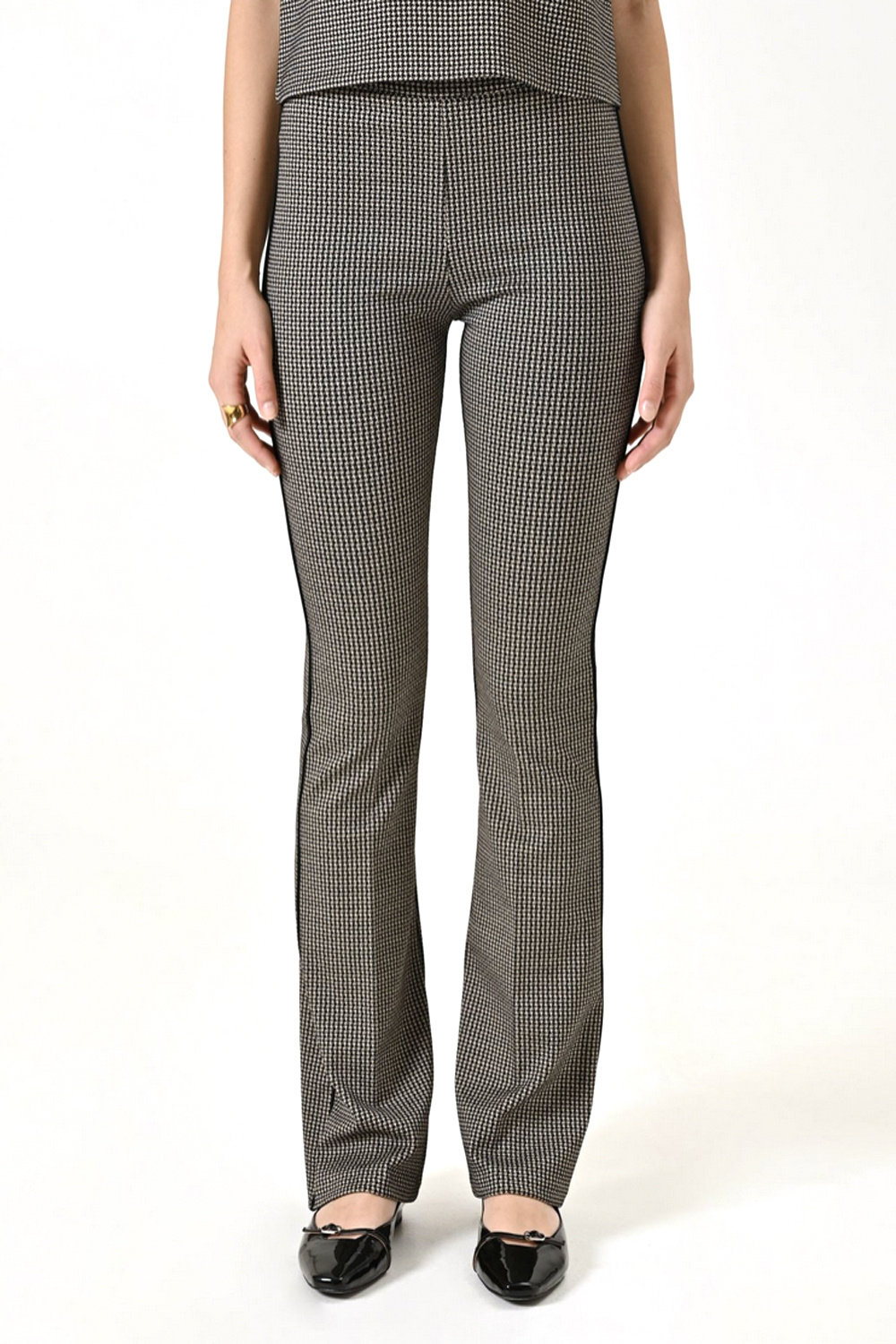 RINASCIMENTO Rinascimento wide trousers with mini houndstooth print, cream with BLACK
