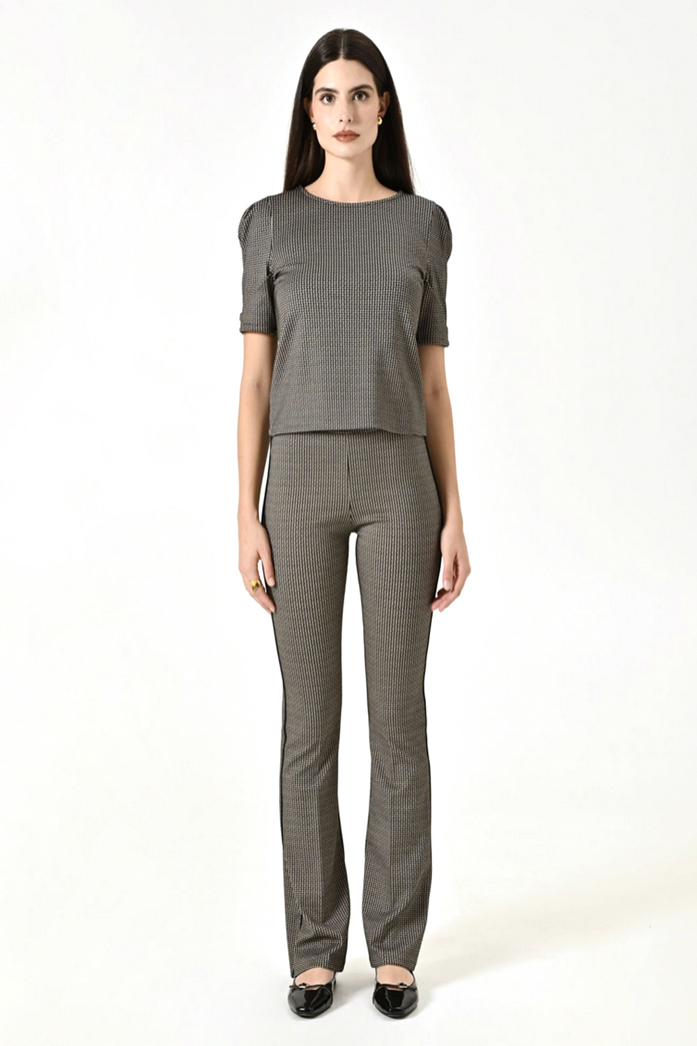 RINASCIMENTO Rinascimento wide trousers with mini houndstooth print, cream with BLACK