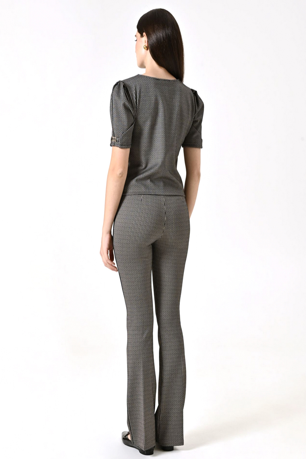 RINASCIMENTO Rinascimento wide trousers with mini houndstooth print, cream with BLACK