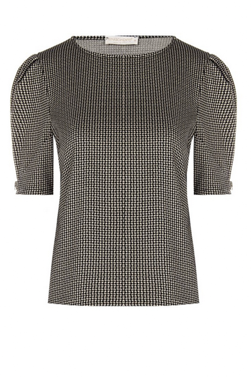 RINASCIMENTO Rinascimento top with small puff sleeves and gold logo houndstooth pattern BLACK