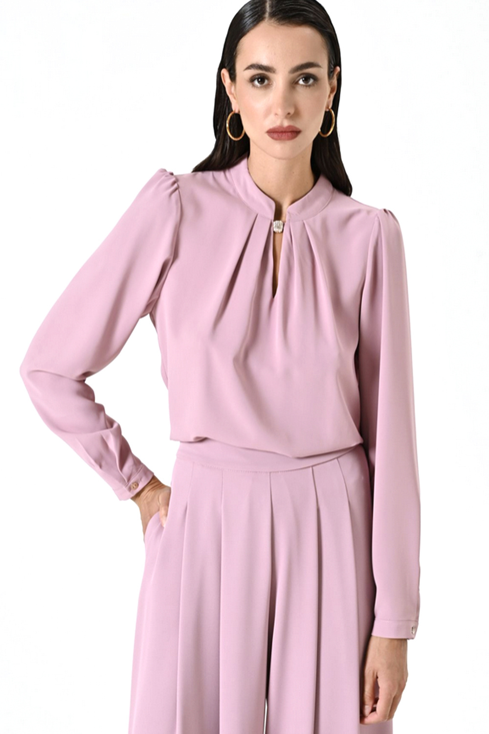 RINASCIMENTO Rinascimento blouse met lichte pofmouw glitter steen bij hals mauve / ROZE