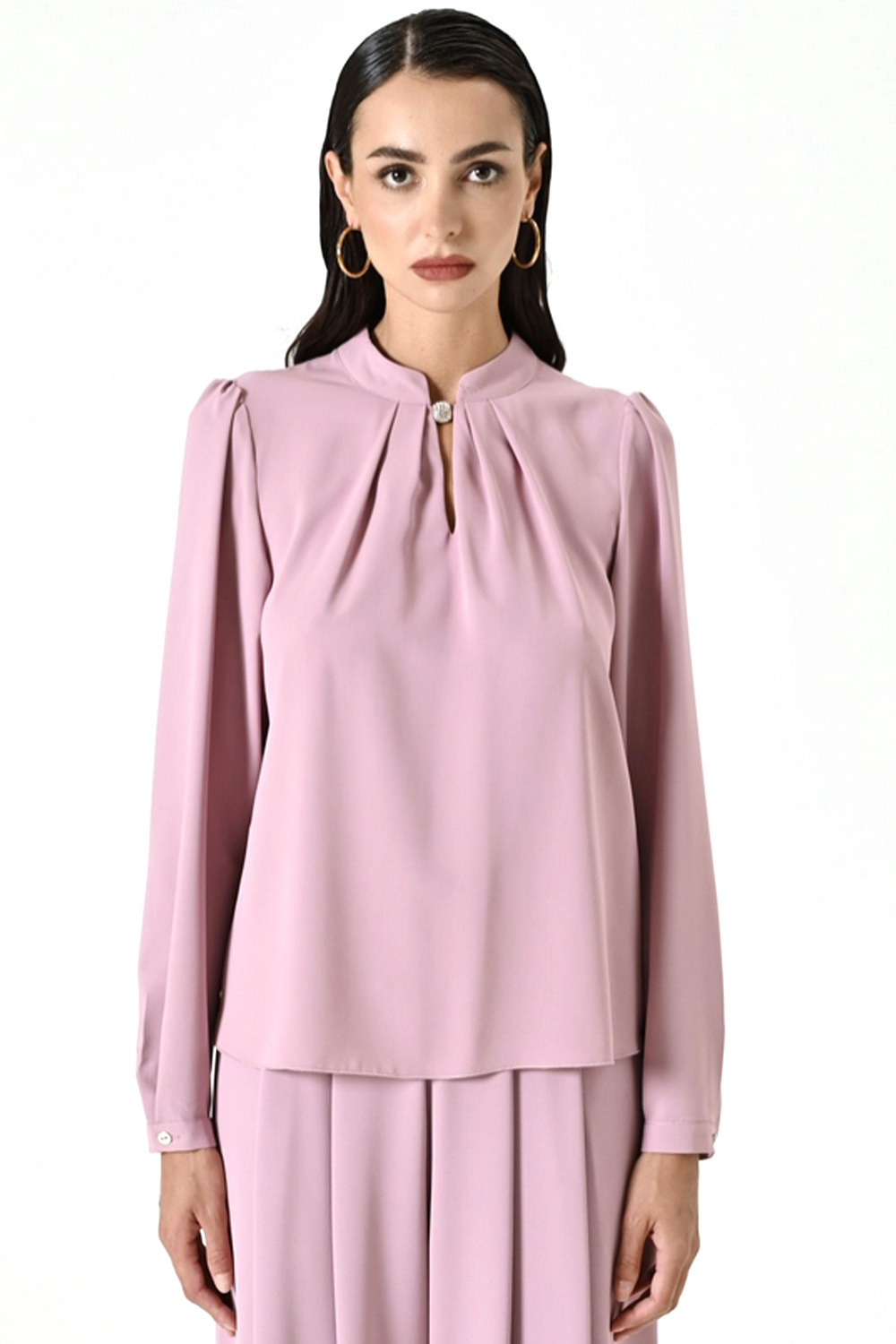 RINASCIMENTO Rinascimento blouse met lichte pofmouw glitter steen bij hals mauve / ROZE