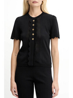 TWINSET Twinset top met ruches en gouden knopen ZWART