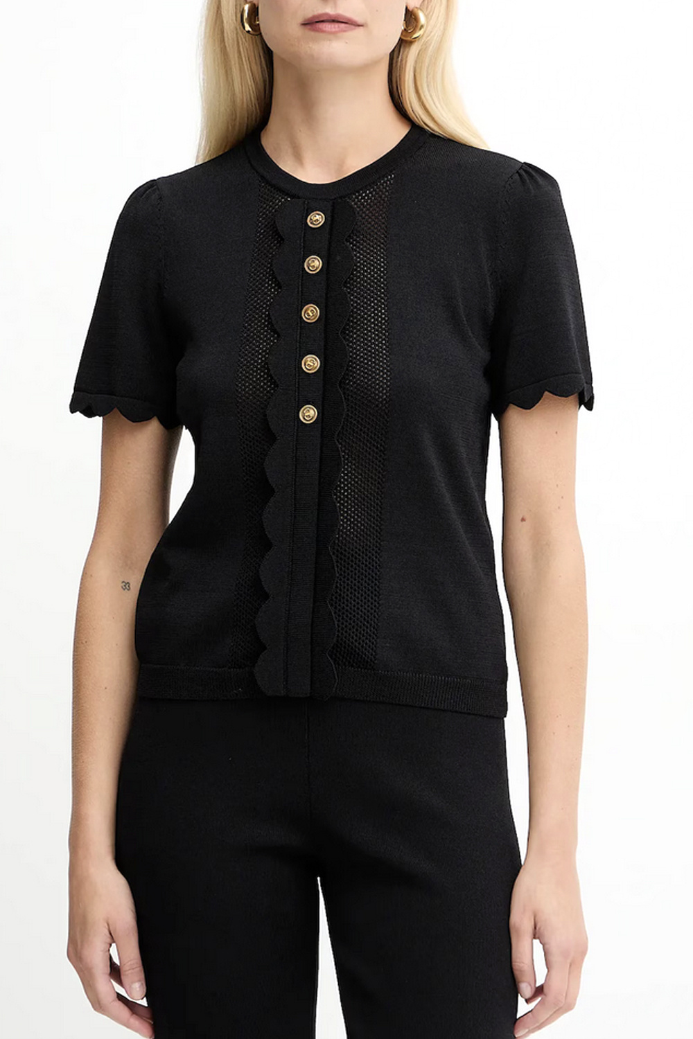 TWINSET Twinset top with ruffles and gold buttons BLACK