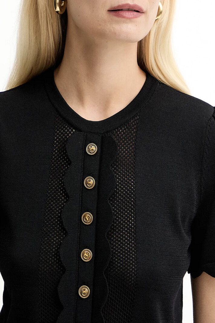 TWINSET Twinset top met ruches en gouden knopen ZWART