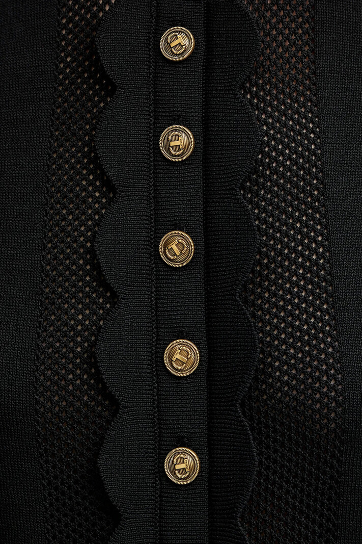 TWINSET Twinset top met ruches en gouden knopen ZWART