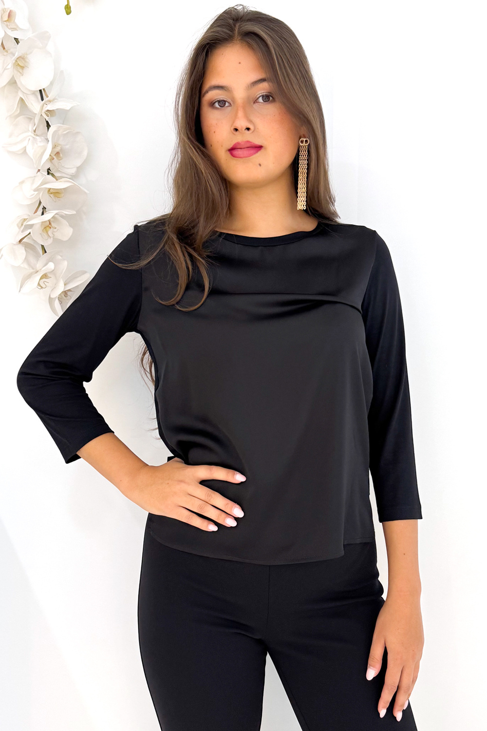 RINASCIMENTO Rinascimento top with half-length sleeves, stretch fabric, BLACK