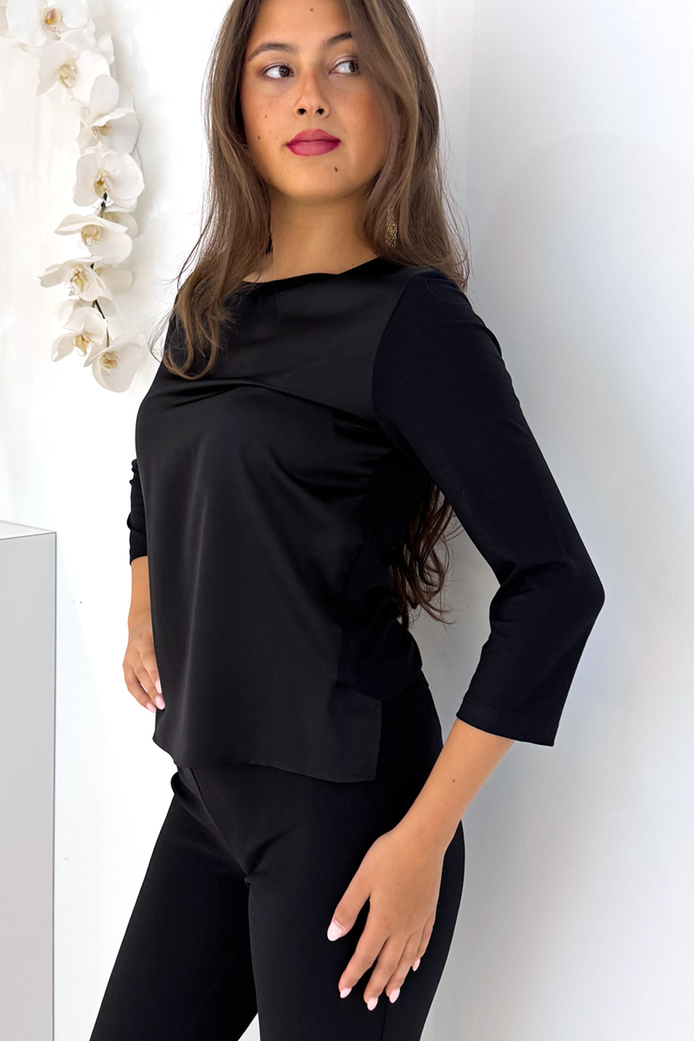RINASCIMENTO Rinascimento top with half-length sleeves, stretch fabric, BLACK