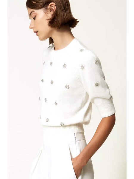 TWINSET Twinset top / truitje van angora met strass steentjes room WIT