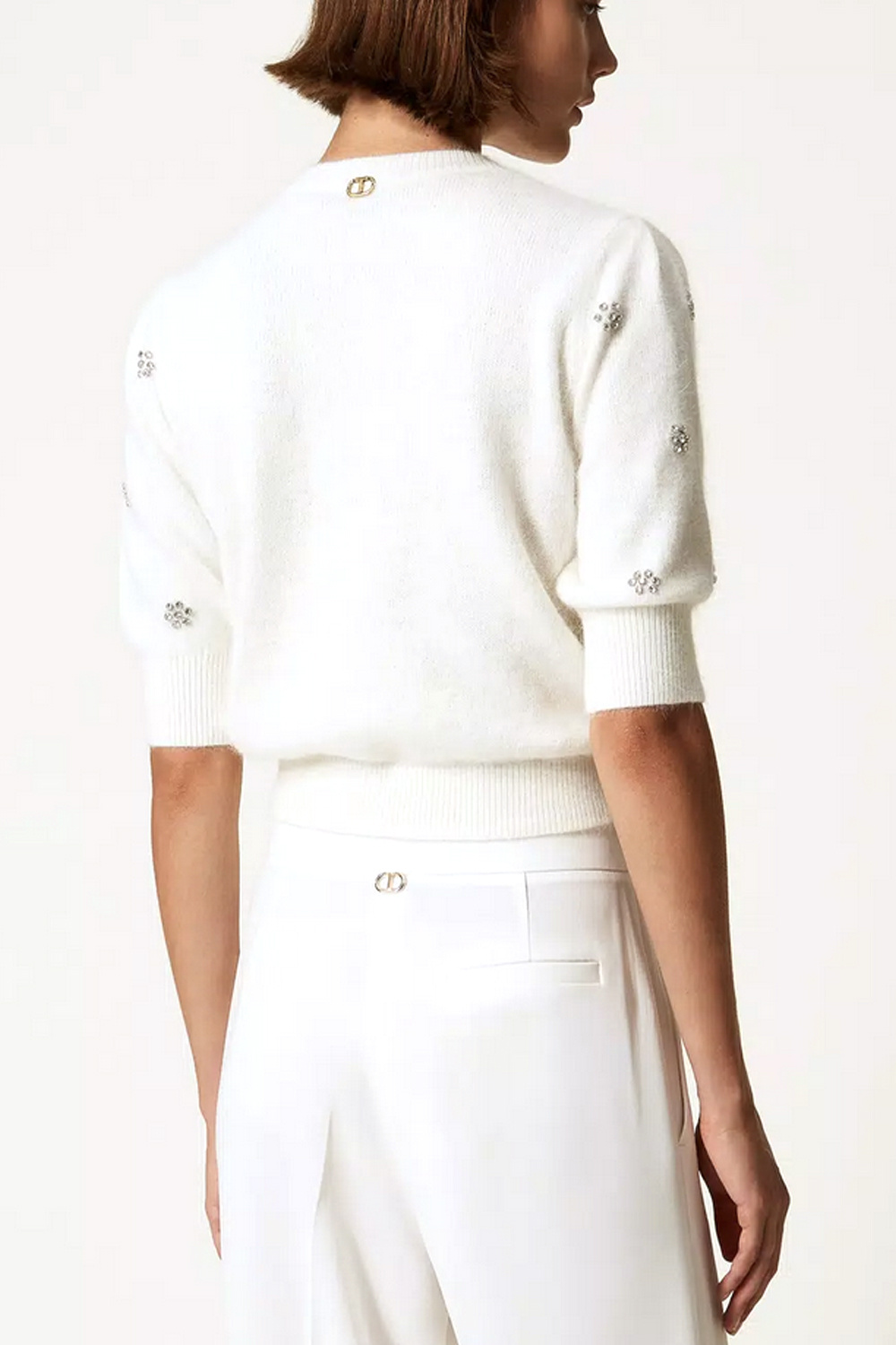 TWINSET Twinset top / angora jumper with rhinestones, cream WHITE