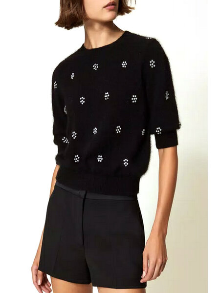 TWINSET Angora twin set top/jumper with rhinestones BLACK