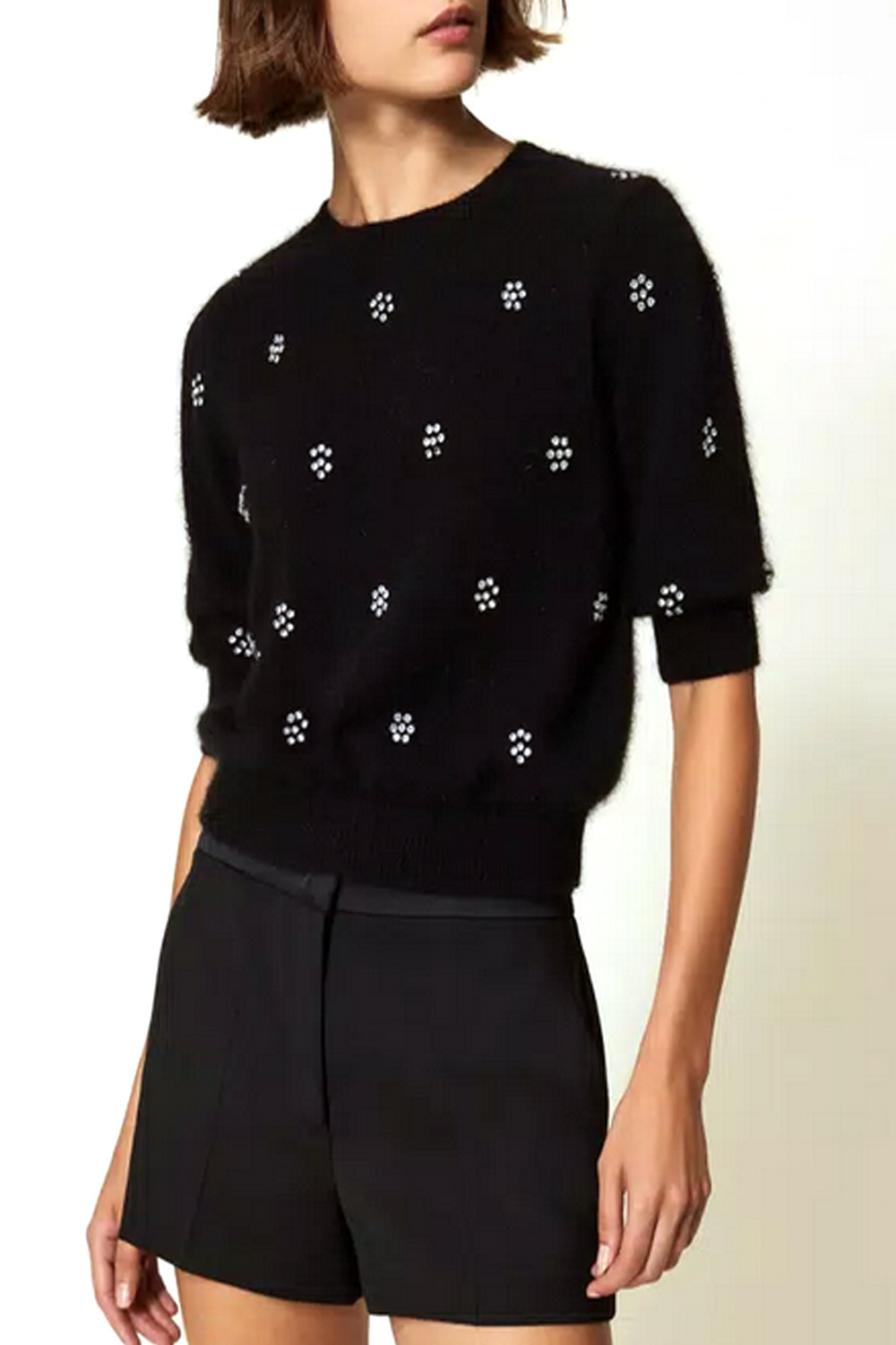 TWINSET Angora twin set top/jumper with rhinestones BLACK