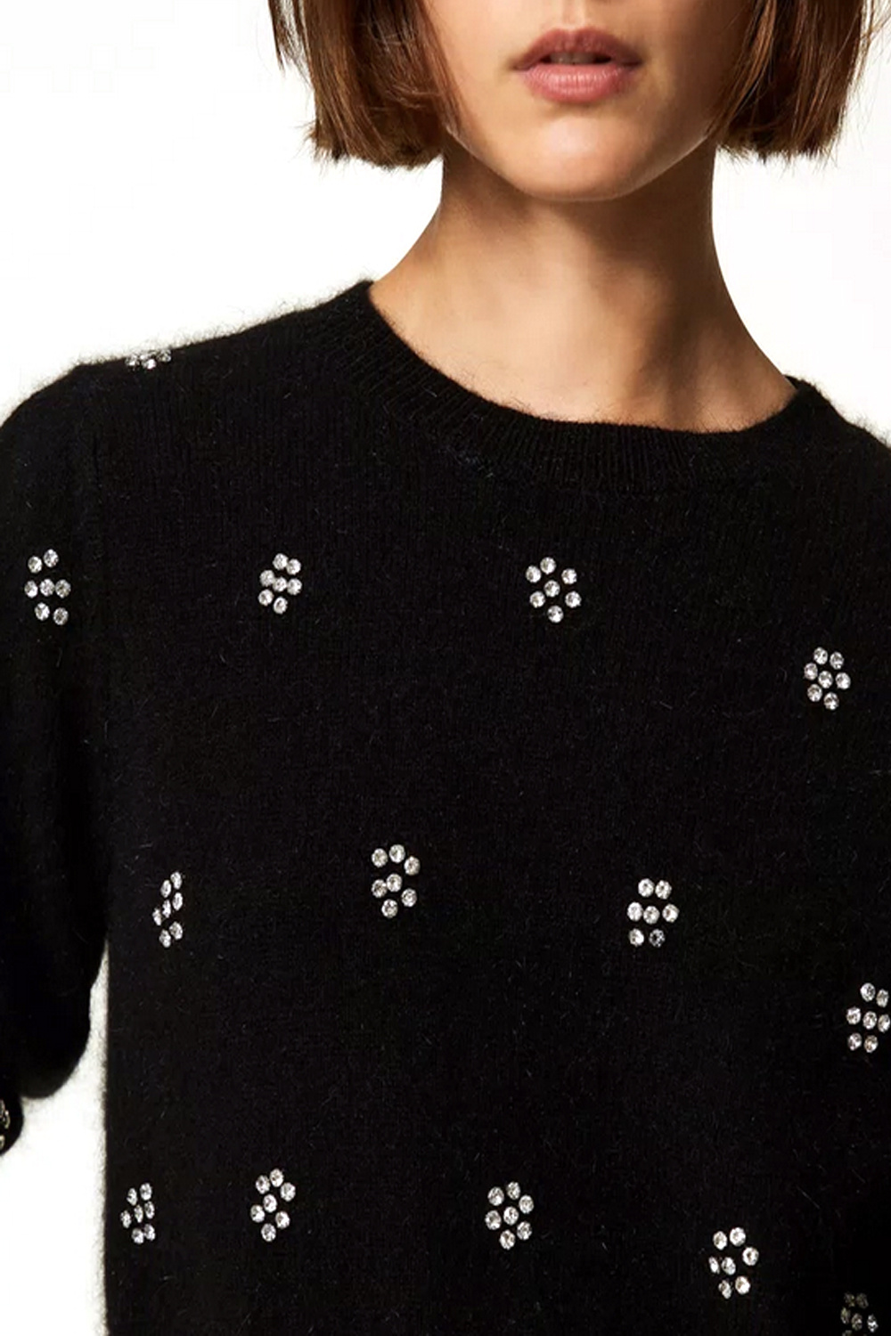 TWINSET Angora twin set top/jumper with rhinestones BLACK