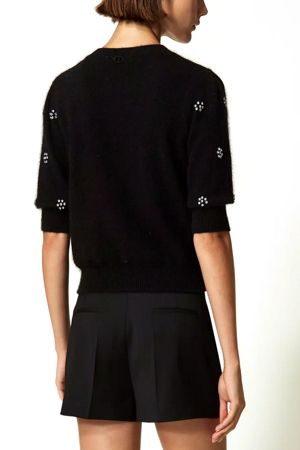 TWINSET Angora twin set top/jumper with rhinestones BLACK