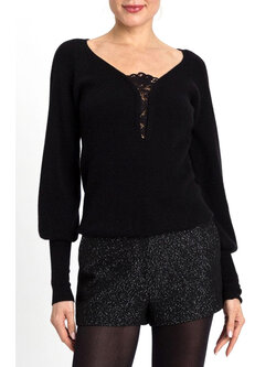 TWINSET Twinset jumper/top with V-neck and lace at the neckline  BLACK