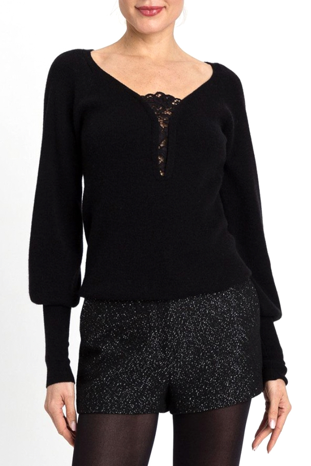 TWINSET Twinset jumper/top with V-neck and lace at the neckline  BLACK
