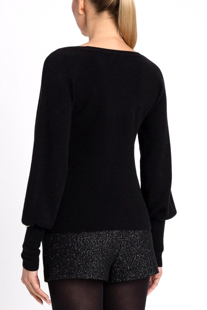 TWINSET Twinset trui / top met v hals en kant bij decollete  ZWART