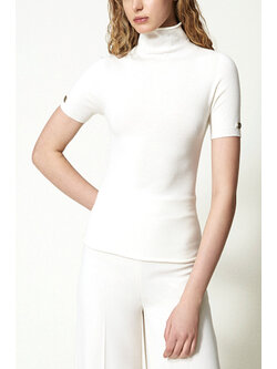 TWINSET Twinset knitted top with turtleneck and logo cream WHITE